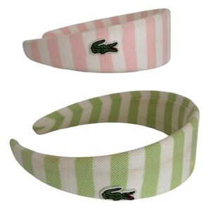 Lacoste Kids Striped Wide Headbands Pink Green White Embroidered Logo Girls
